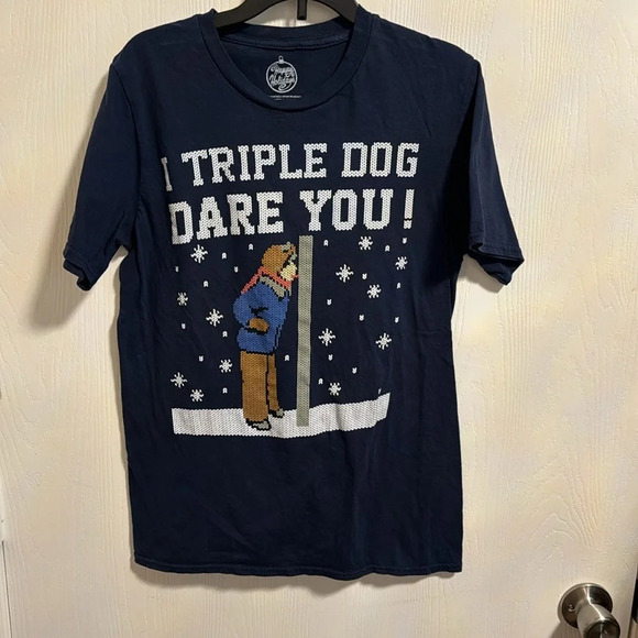 Navy Blue Triple Dog Dare Christmas Story T Shirt Size Small/ Medium Holiday Fun - Picture 5 of 5
